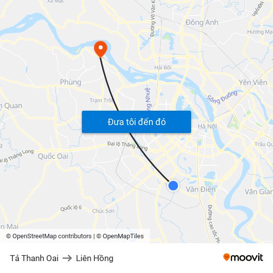 Tả Thanh Oai to Liên Hồng map