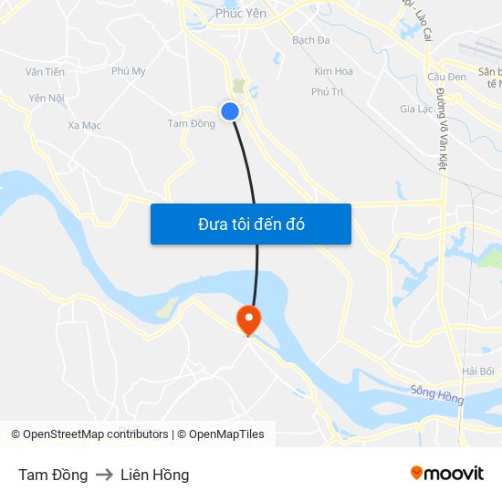 Tam Đồng to Liên Hồng map