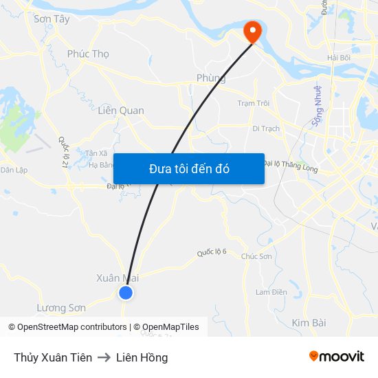 Thủy Xuân Tiên to Liên Hồng map