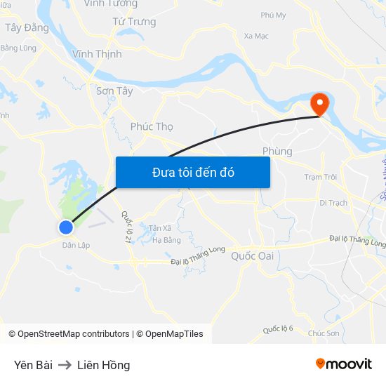 Yên Bài to Liên Hồng map