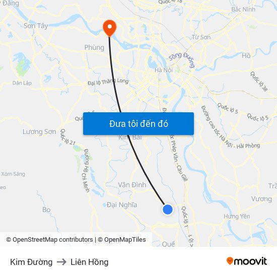 Kim Đường to Liên Hồng map