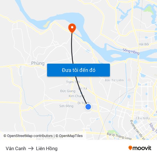 Vân Canh to Liên Hồng map