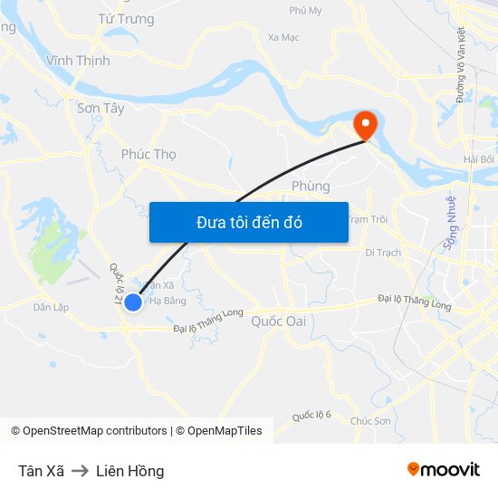 Tân Xã to Liên Hồng map