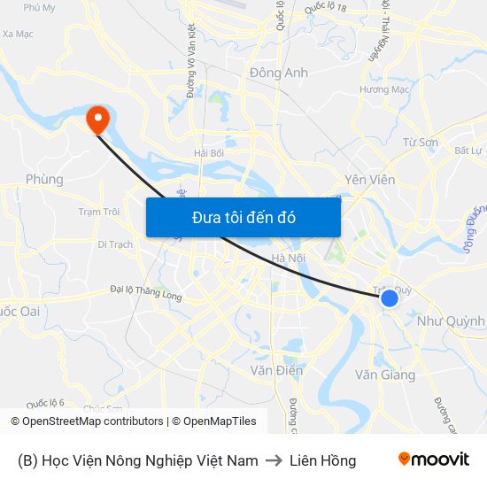 (B) Học Viện Nông Nghiệp Việt Nam to Liên Hồng map