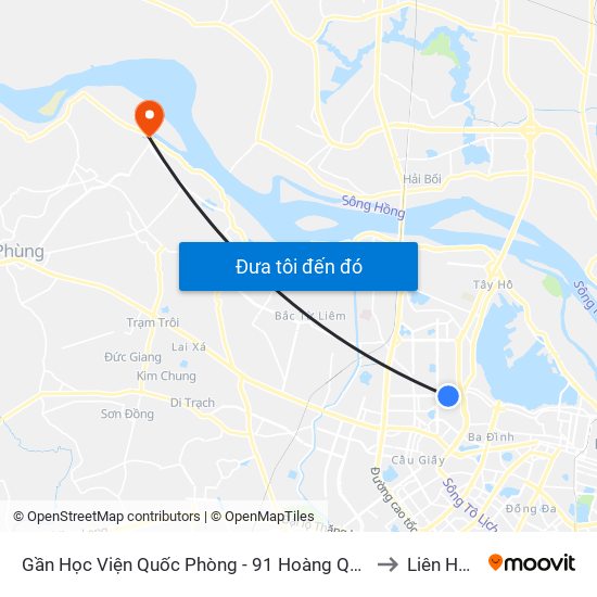 Gần Học Viện Quốc Phòng - 91 Hoàng Quốc Việt to Liên Hồng map