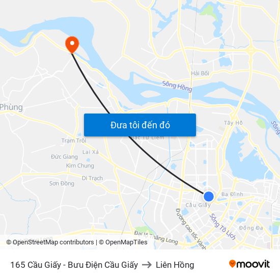 165 Cầu Giấy - Bưu Điện Cầu Giấy to Liên Hồng map