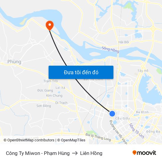 Công Ty Miwon - Phạm Hùng to Liên Hồng map