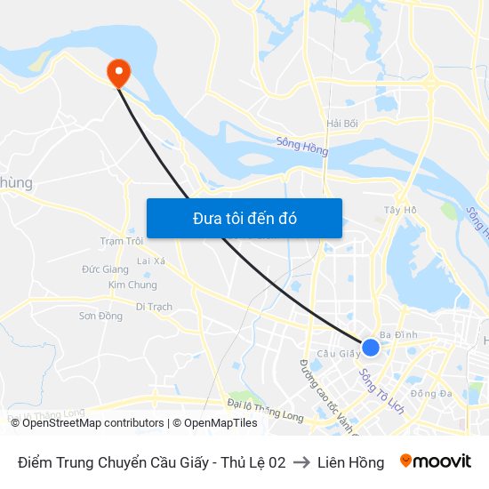 Điểm Trung Chuyển Cầu Giấy - Thủ Lệ 02 to Liên Hồng map