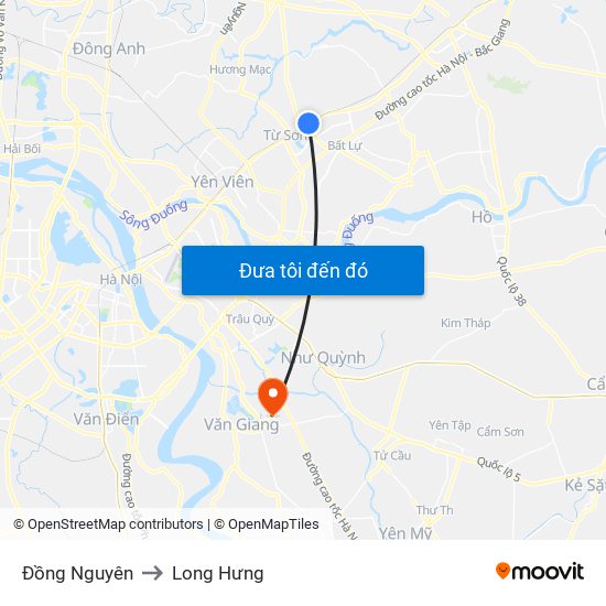 Đồng Nguyên to Long Hưng map