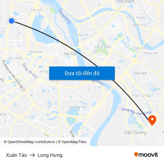 Xuân Tảo to Long Hưng map