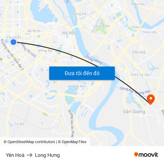 Yên Hoà to Long Hưng map