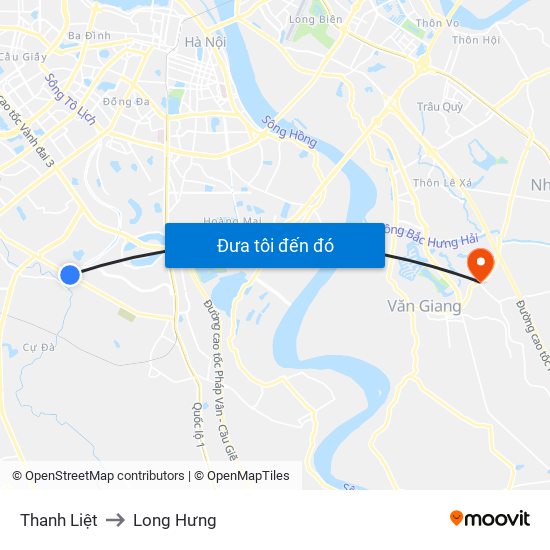 Thanh Liệt to Long Hưng map