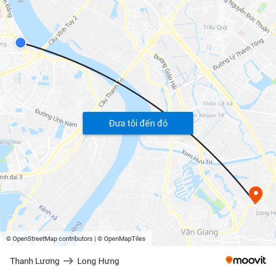 Thanh Lương to Long Hưng map