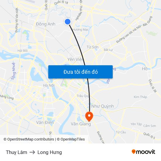 Thuỵ Lâm to Long Hưng map