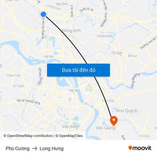 Phú Cường to Long Hưng map