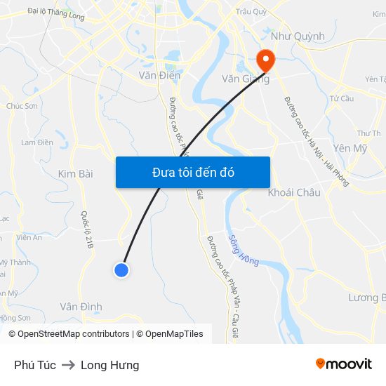 Phú Túc to Long Hưng map