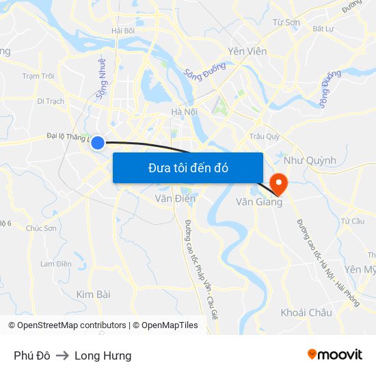 Phú Đô to Long Hưng map