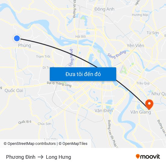 Phương Đình to Long Hưng map