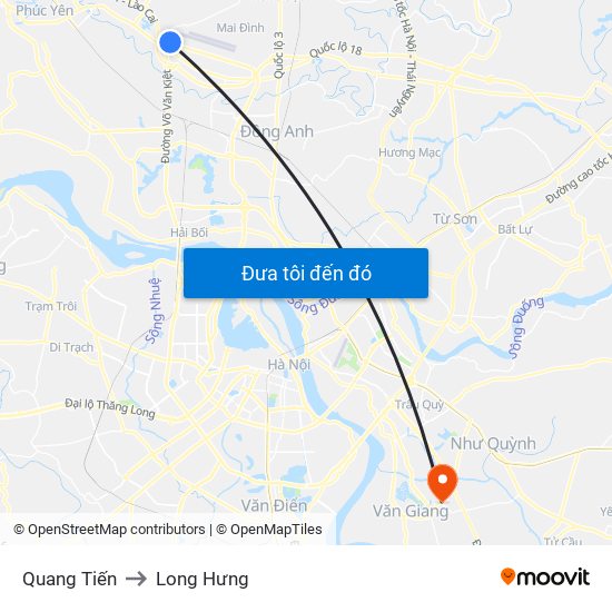 Quang Tiến to Long Hưng map