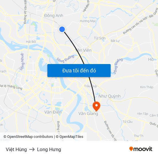 Việt Hùng to Long Hưng map