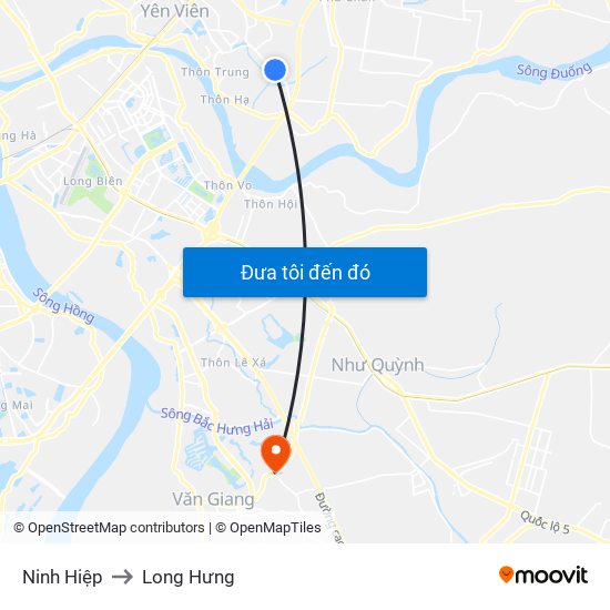 Ninh Hiệp to Long Hưng map