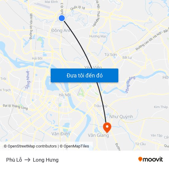 Phù Lỗ to Long Hưng map