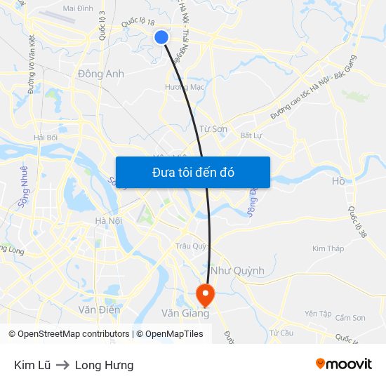 Kim Lũ to Long Hưng map