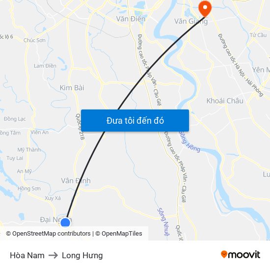 Hòa Nam to Long Hưng map