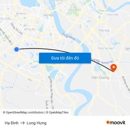 Hạ Đình to Long Hưng map