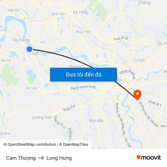 Cam Thượng to Long Hưng map