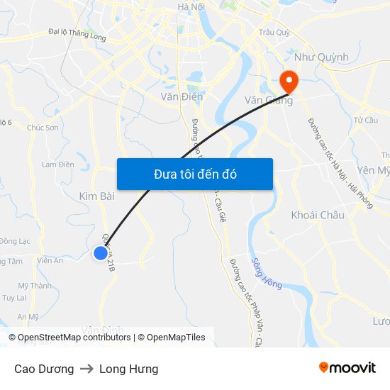 Cao Dương to Long Hưng map