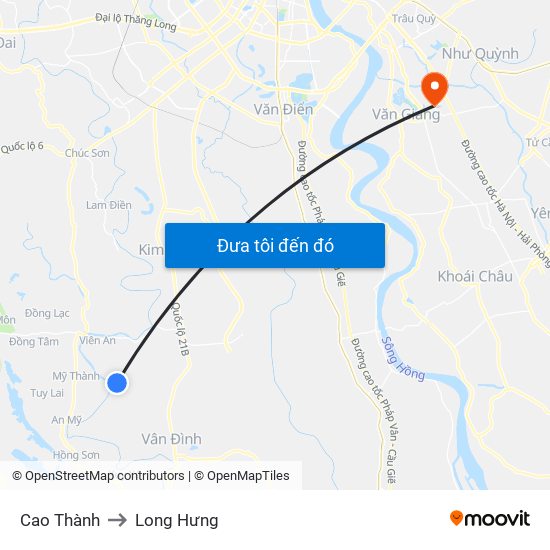Cao Thành to Long Hưng map