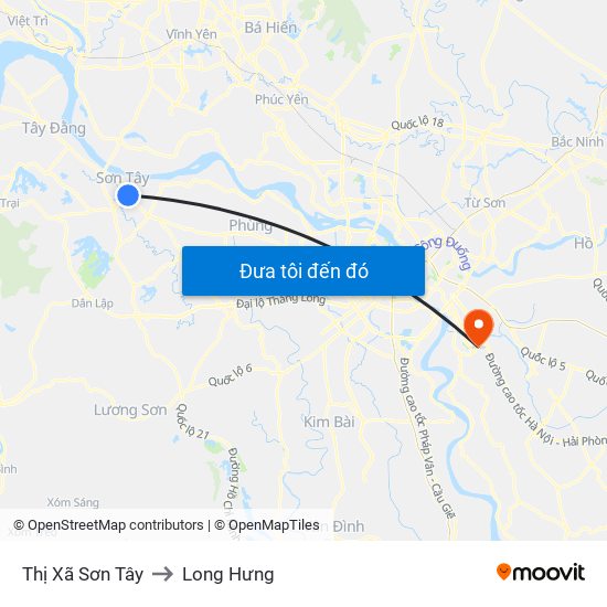 Thị Xã Sơn Tây to Long Hưng map