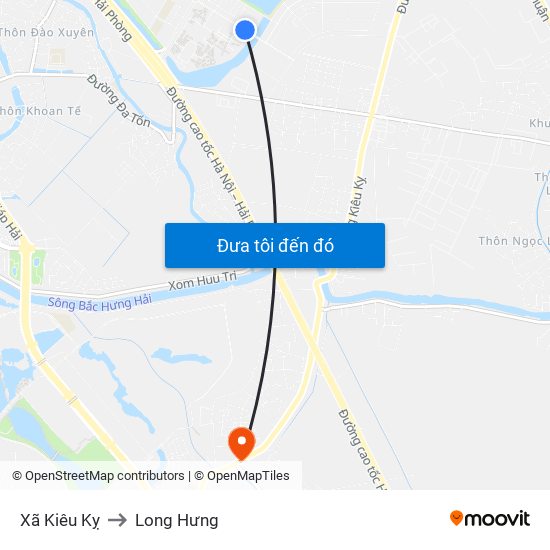 Xã Kiêu Kỵ to Long Hưng map
