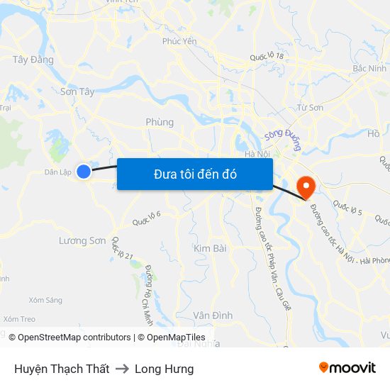 Huyện Thạch Thất to Long Hưng map