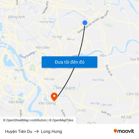 Huyện Tiên Du to Long Hưng map