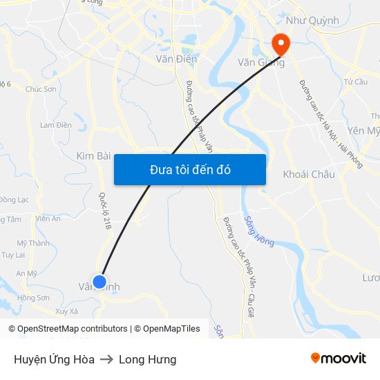 Huyện Ứng Hòa to Long Hưng map