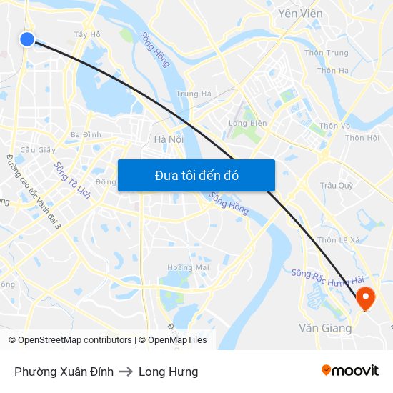 Phường Xuân Đỉnh to Long Hưng map