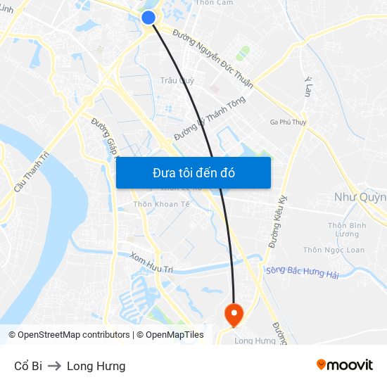 Cổ Bi to Long Hưng map