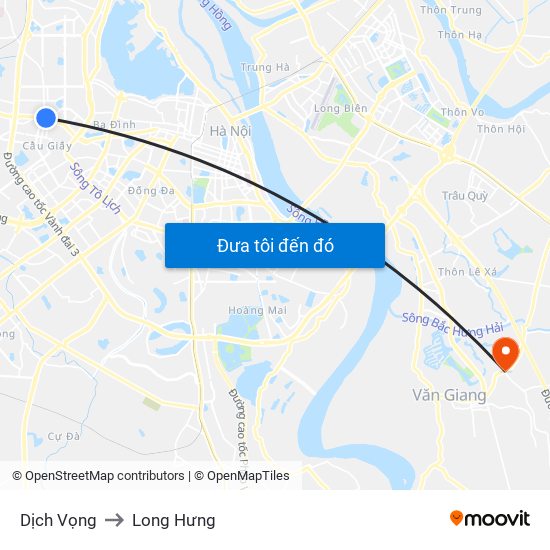 Dịch Vọng to Long Hưng map