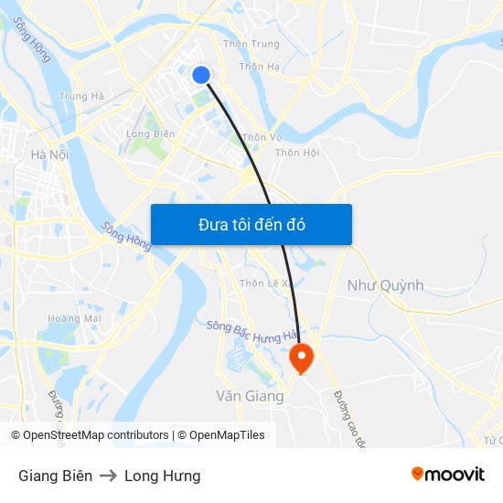 Giang Biên to Long Hưng map
