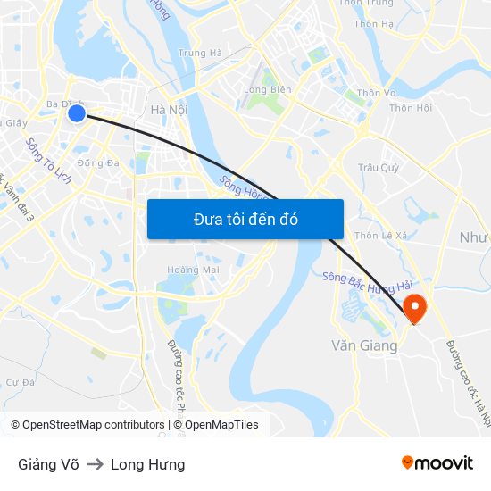 Giảng Võ to Long Hưng map