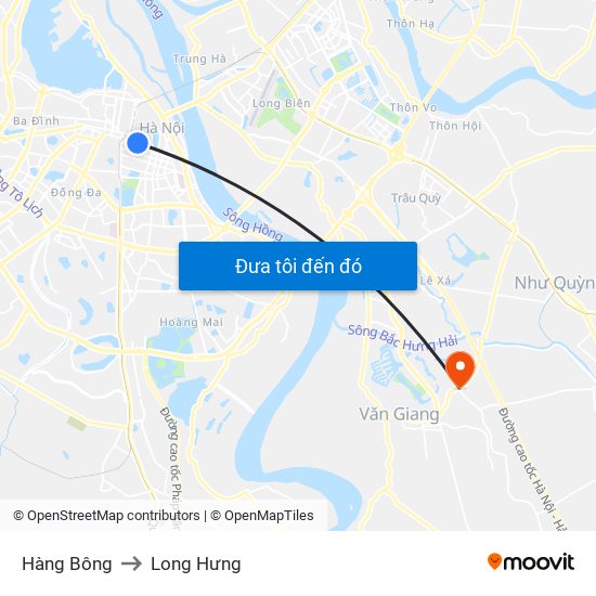 Hàng Bông to Long Hưng map