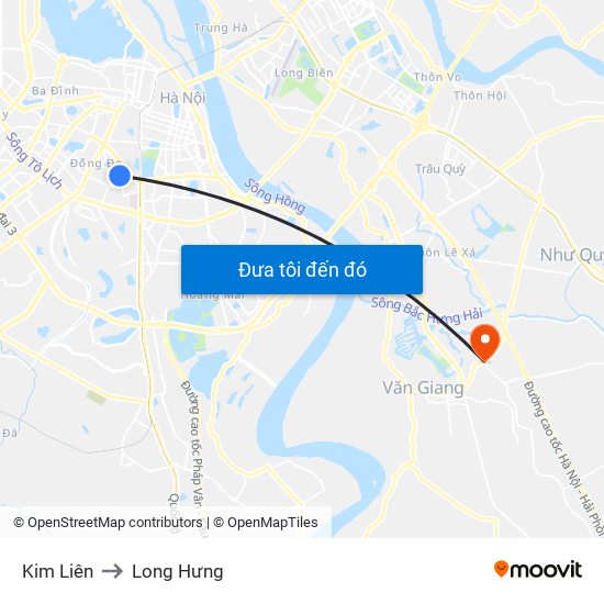 Kim Liên to Long Hưng map