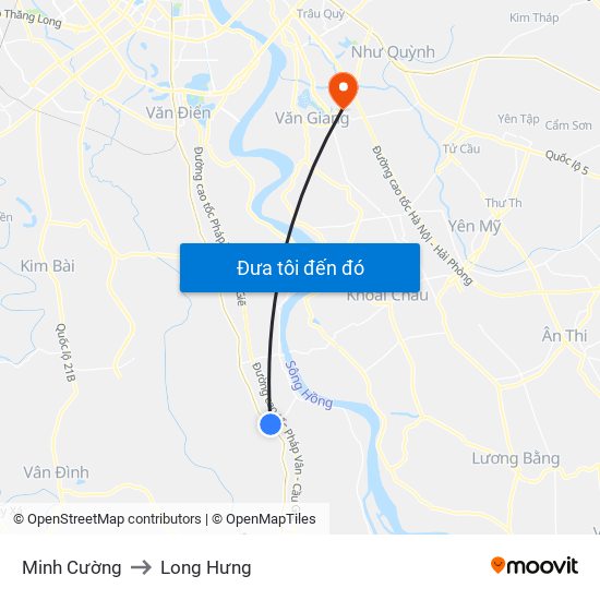 Minh Cường to Long Hưng map