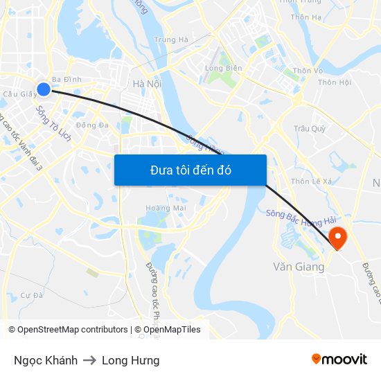 Ngọc Khánh to Long Hưng map