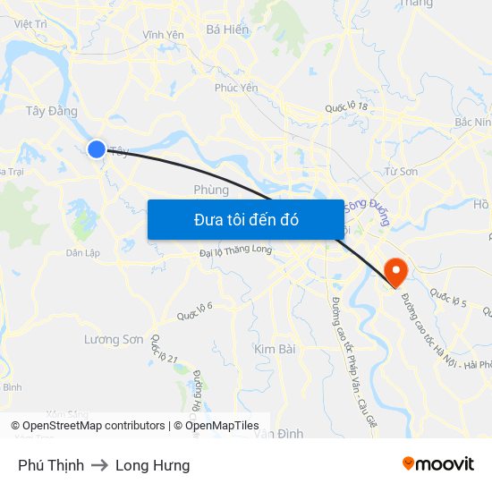 Phú Thịnh to Long Hưng map