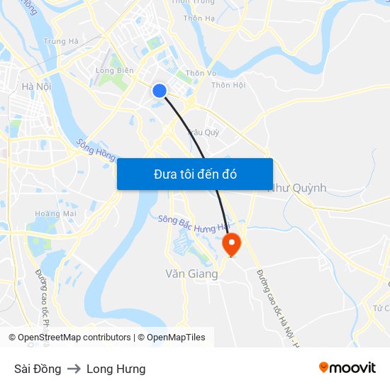 Sài Đồng to Long Hưng map