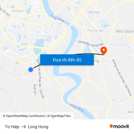 Tứ Hiệp to Long Hưng map