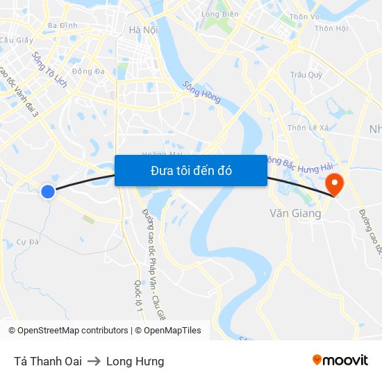 Tả Thanh Oai to Long Hưng map